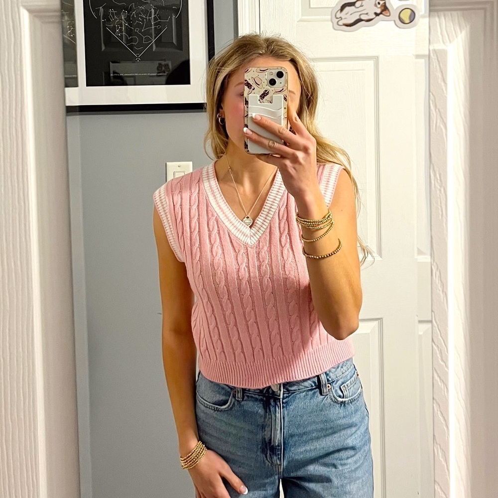 Sugar Moon Pink & White Sweater Vest